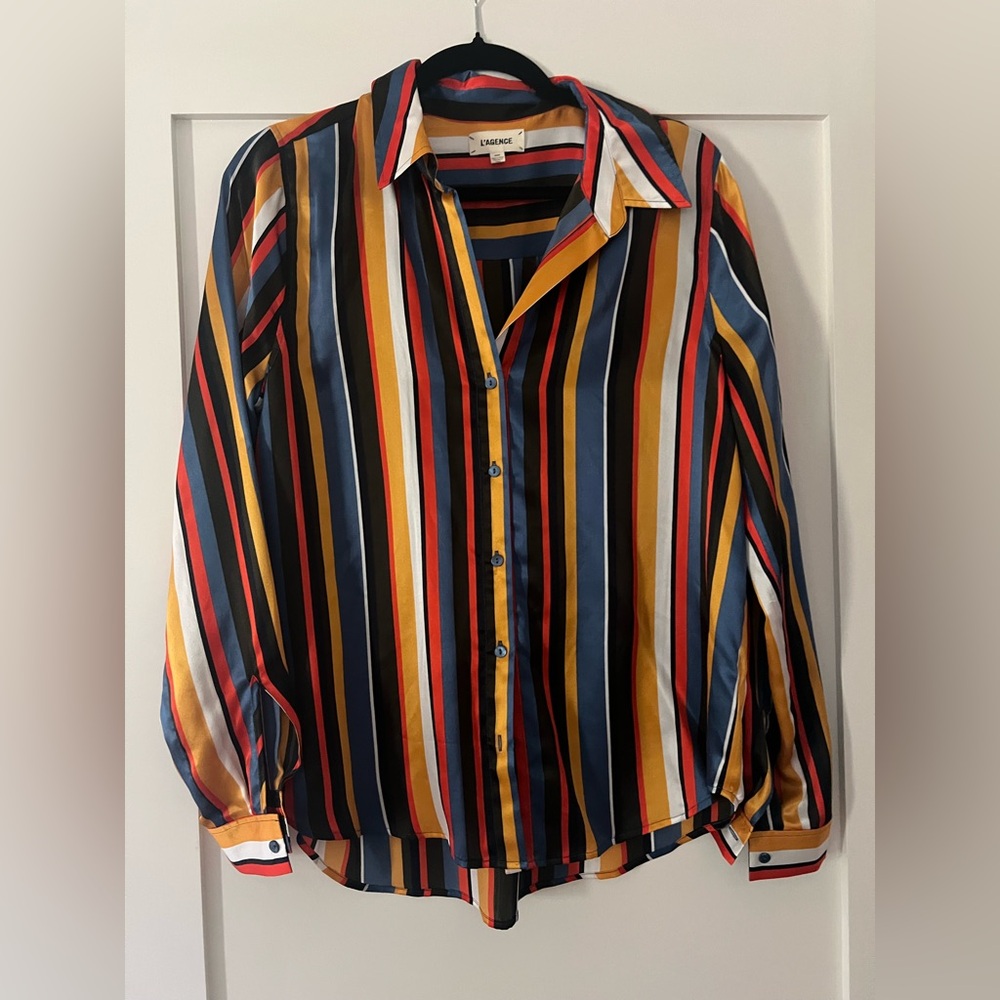 L'AGENCE Vibrant Striped Button Down silk Shirt
New without tags